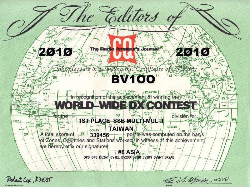 CQWW SSB DX Contest, Asia #6, Taiwan #1