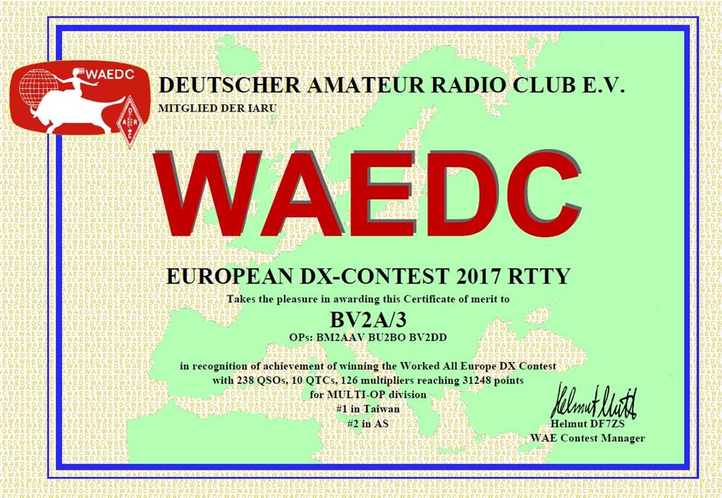WAEDC RTTY Contest, Asia #2, Taiwan #1
