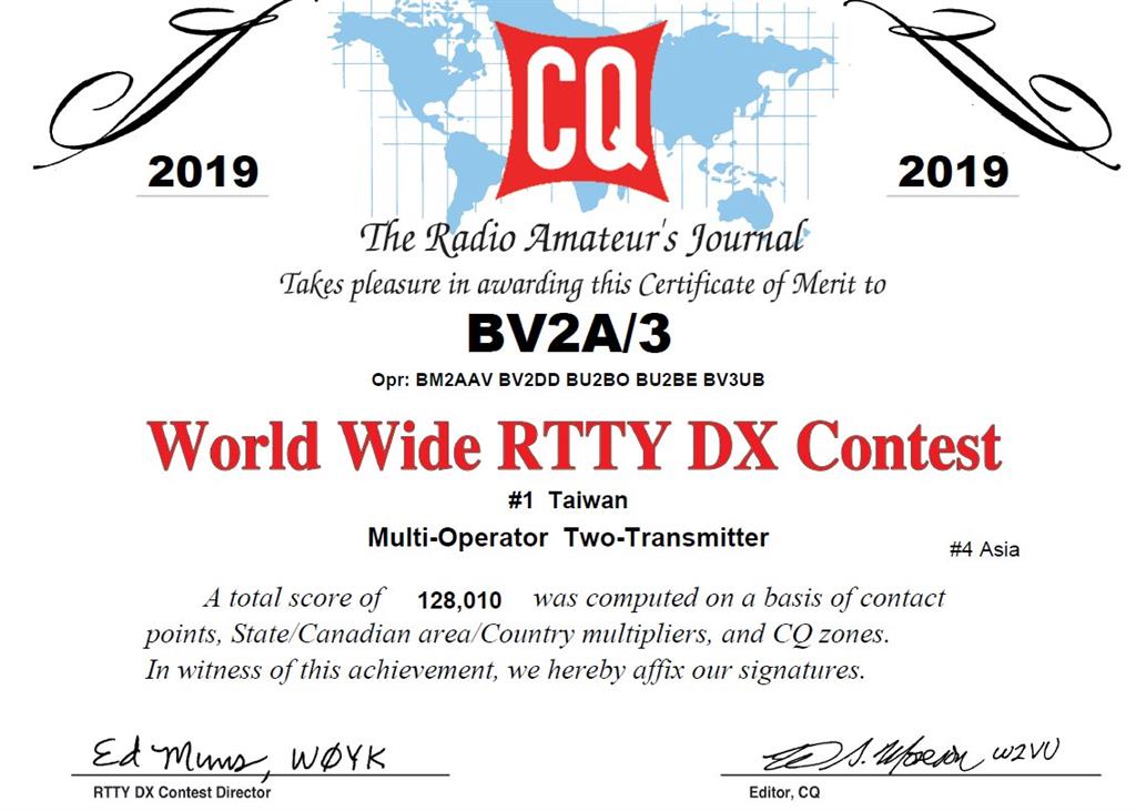 CQWW RTTY, Asia #4,Taiwan #1