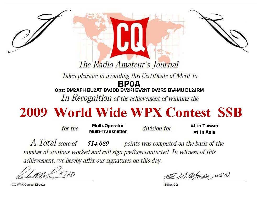 CQWW WPX SSB Contest, Asia #1,Taiwan #1