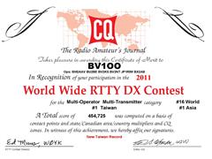 2011 - CQWW RTTY Contest, World #16, Asia #1, Taiwan #1, New Taiwan Record
