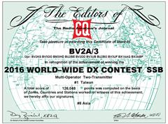 2016 - CQWW SSB DX Contest, Asia #8, Taiwan #1