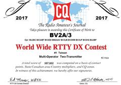 2017 - CQWW RTTY, Asia #2, Taiwan #1