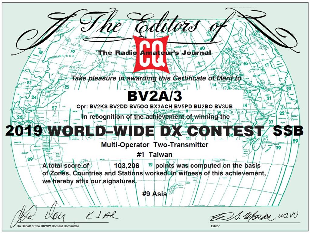CQWW SSB DX Contest, Asia #9, Taiwan #1