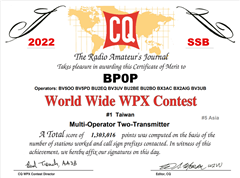 2022 - CQWW WPX Contest, Taiwan #1, Asia #5